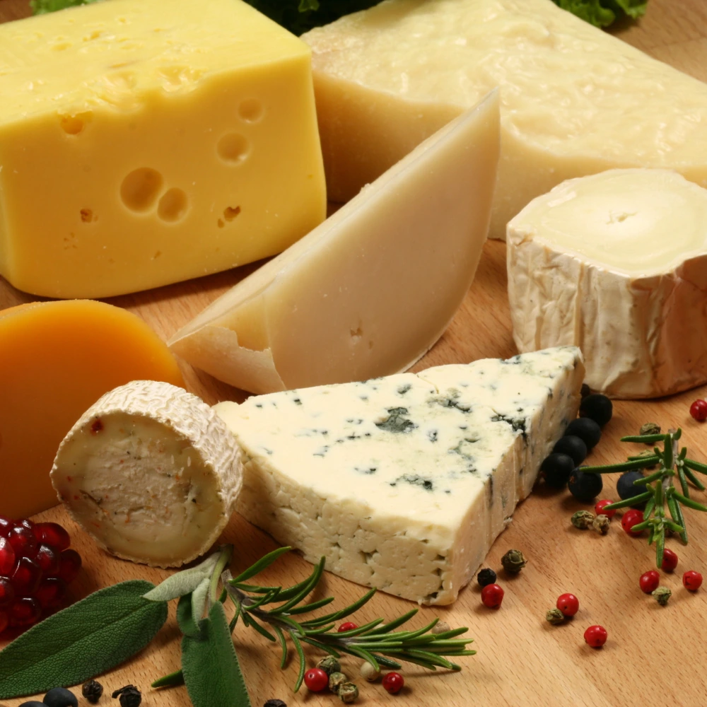 Aged cheeses like blue cheese and parmesan